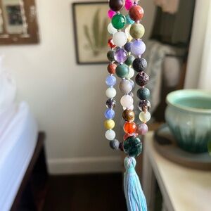 Green and Blue Beaded Necklace with Tassel